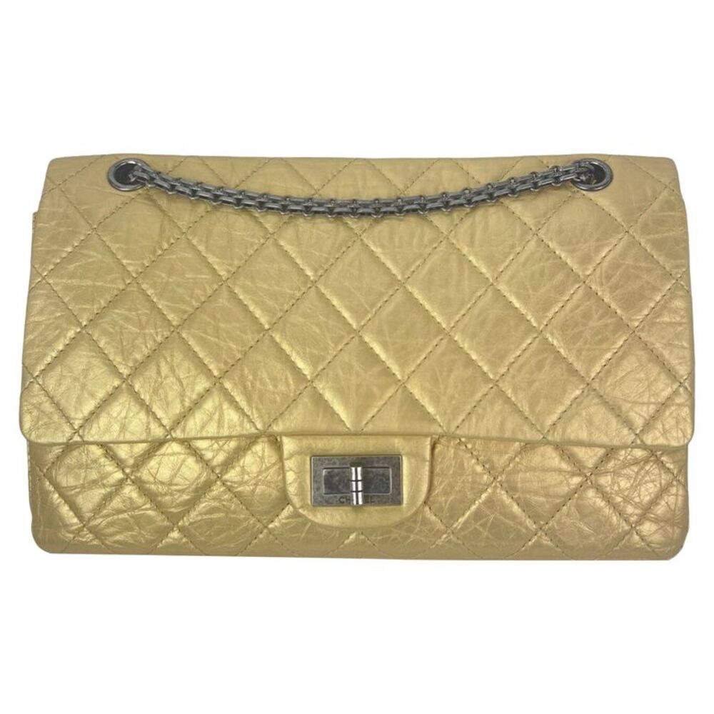 Chanel Metallic Aged Calfskin Quilted 2.55 Reissue 227 Double Flap Pale Gold